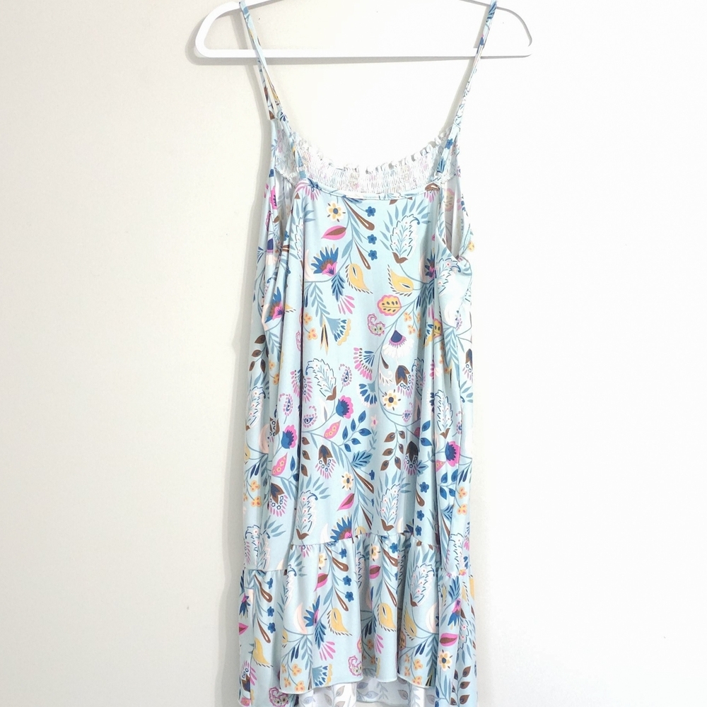 Light Blue Floral Print Spaghetti-Strap Pajama Dress - Picture 2 of 4